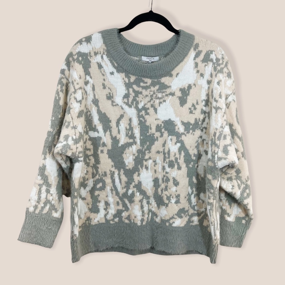 FRNCH Women’s Knit Pastel Pink Grey Crewneck Long Sleeve Sweater Medium Large
